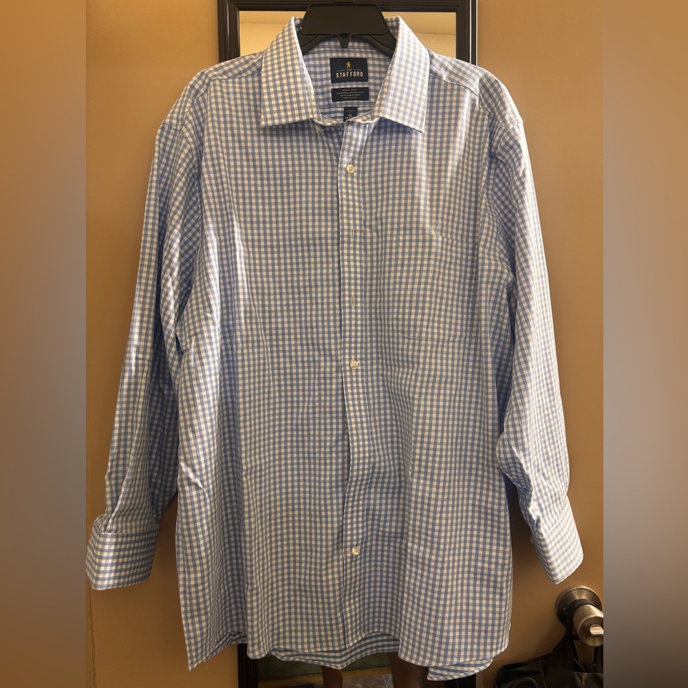 Stafford Light Blue Gingham Button Down Shirt